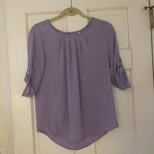 Beautiful draped lavender shirt! W bronze button accent. S.